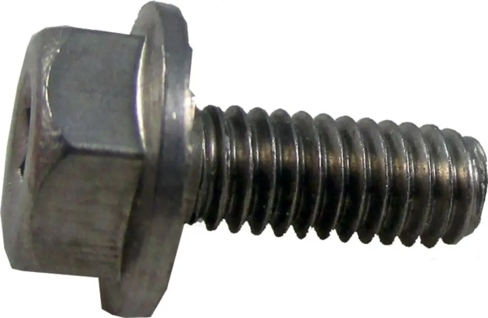 Sechskantschraube mit Kunststoffunterlage, robust und aus Metall, dargestellt in einem neutralen Hintergrund, von der Marke Wolf.